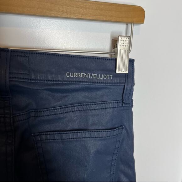 Current Elliot High Rise Skinny Ankle Pants Navy Blue Coated Size 25 - Picture 4 of 7